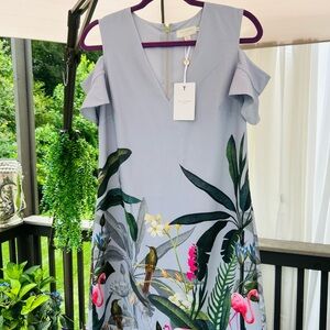 Ted Baker Tropical Print Mini Dress Blue/Gray
